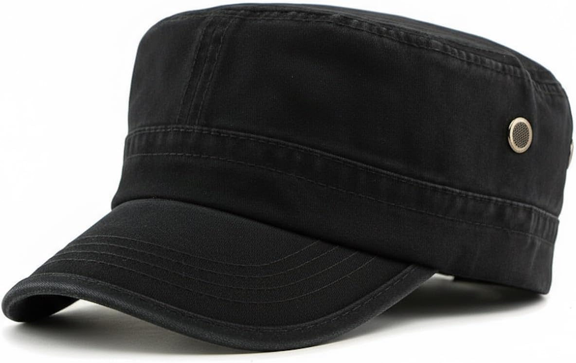 Army Cadet Cap for Men Women Military Flat Top Cap Adjustable Cotton Basic Baseball Cap