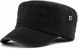 Army Cadet Cap for Men Women Military Flat Top Cap Adjustable Cotton Basic Baseball Cap