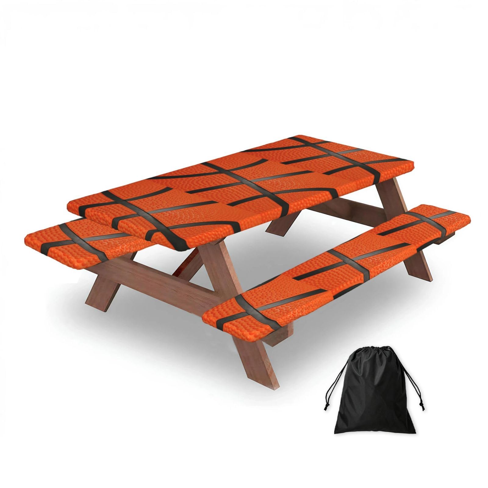 Basketball Black Line, Picnic Table Cover With Bench Covers -Waterproof Elastic Fitted Tablecloth for Garden Camping Patio 76x152cm