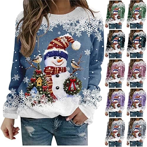 Christmas Sweatshirt for Women Cute Snowman Graphic Print Shirts Casual Loose Long Sleeve Crew Neck Xmas Tees Tops