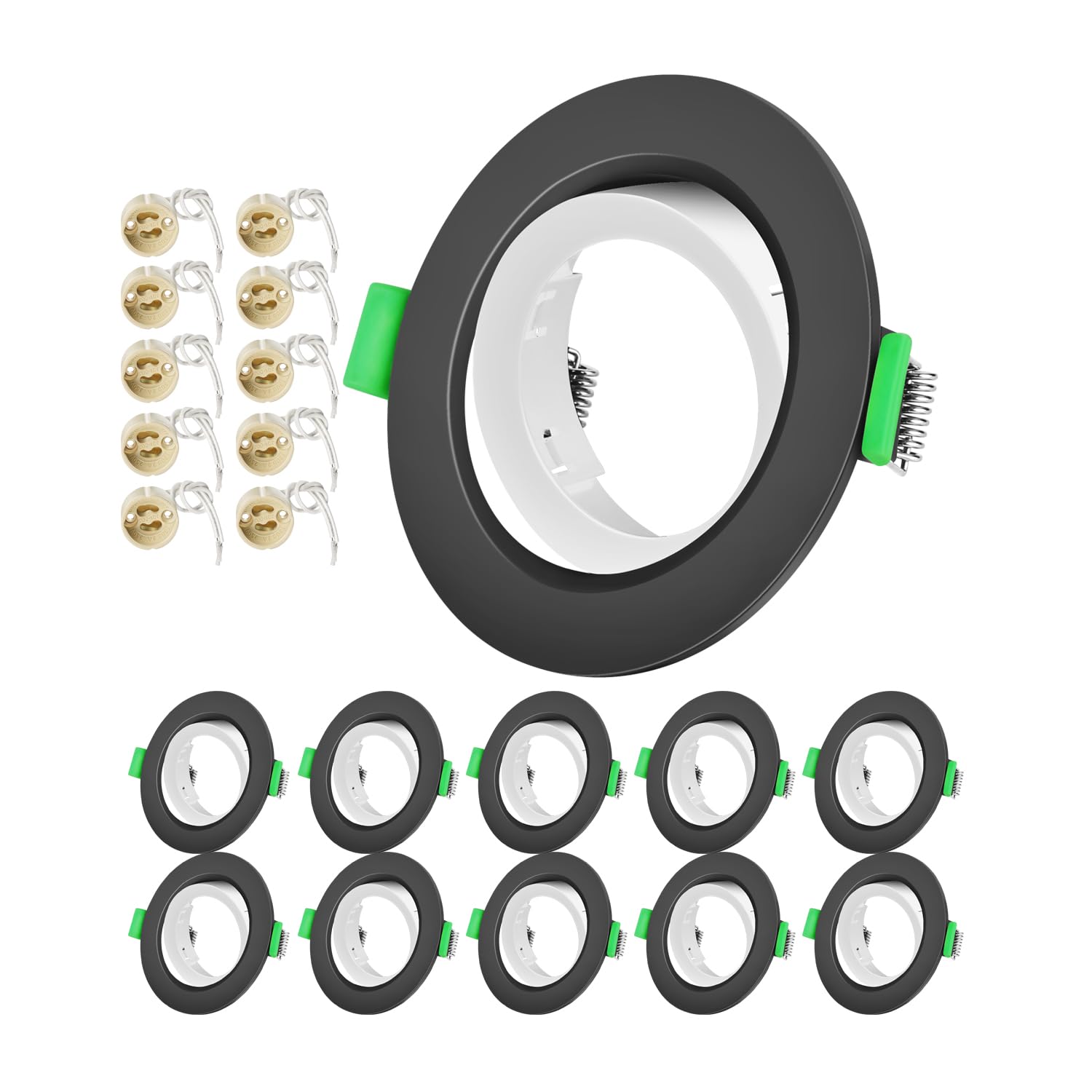 Recessed Ceiling Light Fitting, GU10 Downlights for Ceiling Round Black Outer Ring and White Inner Frame