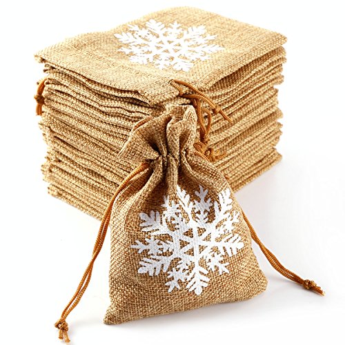 SurePromise One Stop Solution for Sourcing 20u00a0Flocon de Neige Naturel en Toile de Jute Sacs en Toile de Jute en Toile de Jute Sac de Cordon de Serrage pour Petit Cadeau de Mariage