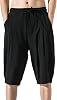 Zeiyignr Mens Cotton Linen Bermuda Shorts Casual Baggy Summer Drawstring Elastic Waist Knee Length Beach Shorts with Pockets