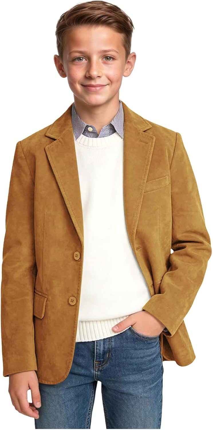 Suede Blazer for Boys Kids Sports Coat Slim Fit Casual Vintage Suede Suit Jacket for Boys Kids Teens