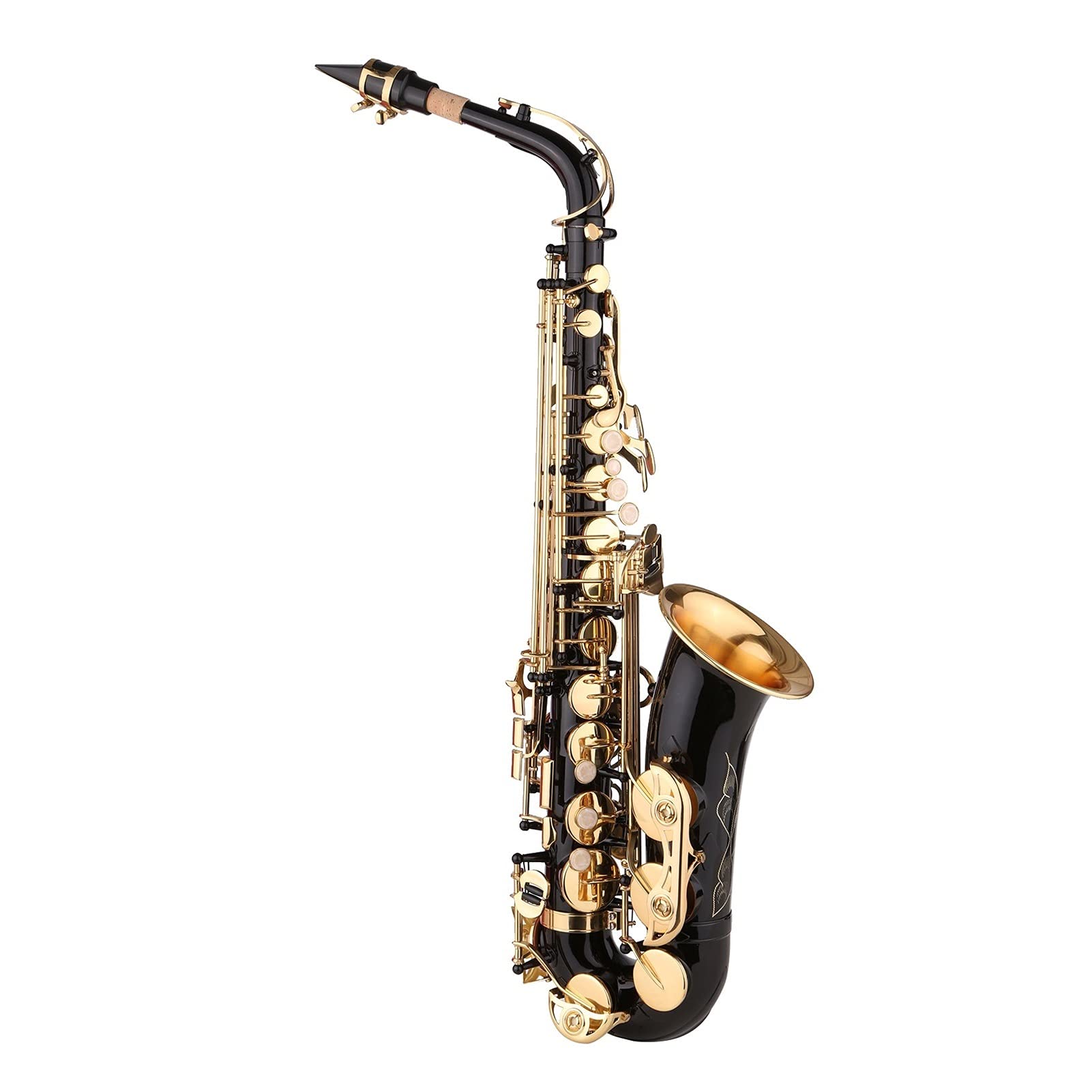 Sax Principianti Kit Ottone EB Alto Sax E Sassofono Piatto Black Vernice in Oro Laccature in Oro con Accessori per Cause Strumento a fiato