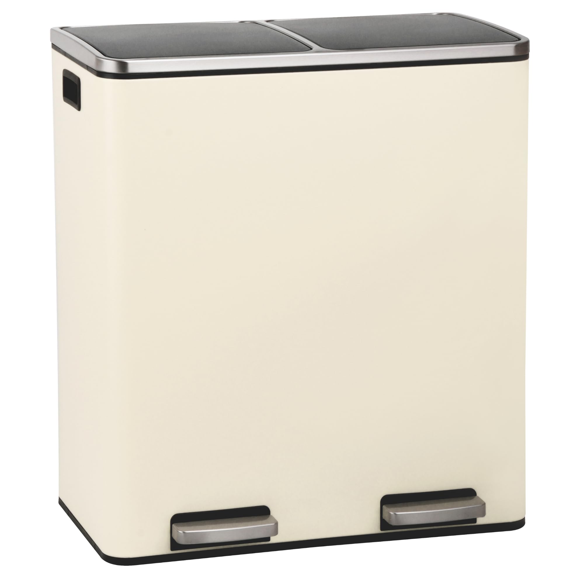 EVRE 60L Kitchen Waste Rubbish Recycling Soft Close Bin 2 x 30L Double Compartment Separation with Removable Plastic Buckets, Odour Seal, Smudge & Fingerprint Resistant… (Cream)