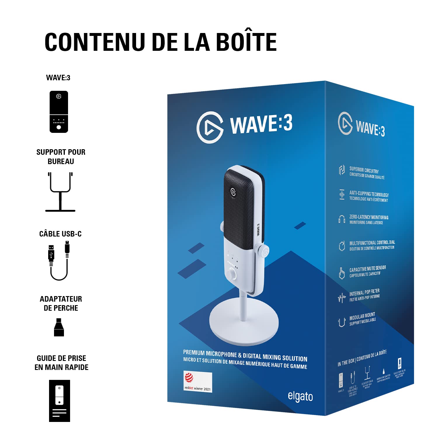 Elgato Wave:3 White – Micro à condensateur USB