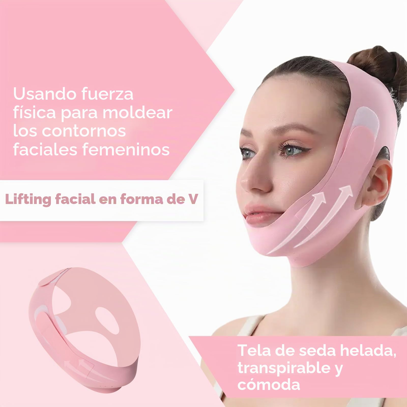 MáScaras Faciales En V, MáScara De Lifting Facial, Correa Reutilizable De Adelgazamiento Facial, Correa De Lifting Facial Ajustable En Forma De V Para Papada Y Piel Facial FláCida, Rosa