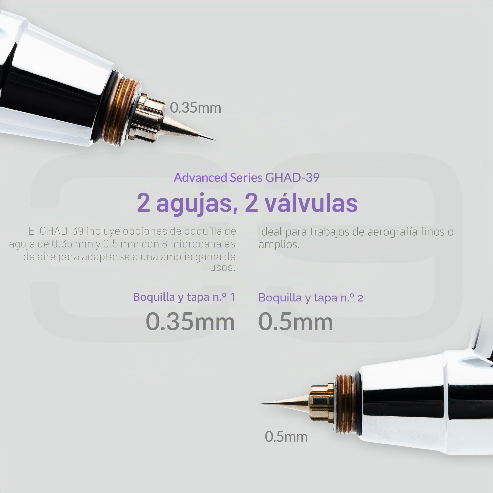 Gaahleri Kit de aerógrafo, pistola de aerógrafo de doble acción de gravedad de 1/2 y 1/4 onzas, aguja de 0.35 y 0.5 mm, juego de cepillo de aire rentable para maquillaje, arte de uñas, pintura modelo,
