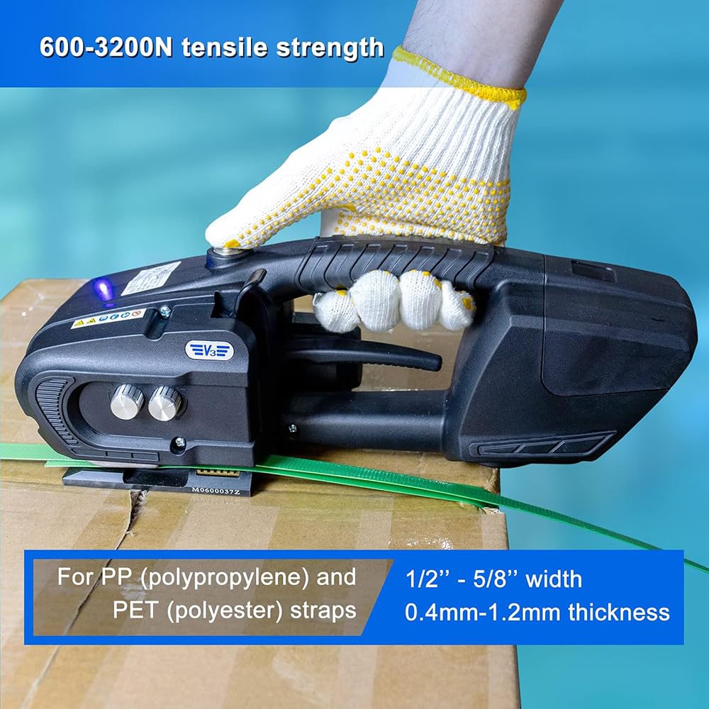 LYDZUSDP Electric Strapping Machine,Automatic Hot Melt Strapping Tool with 1 Battery,for Express Company,Logistics Warehouse,V3-Black