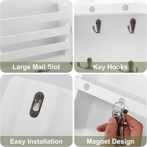 Miniatura 3 de Estante decorativo para colgar llaves con 10 ganchos, fácil de instalar, soporte de madera natural para llaves y correo para montaje en pared,