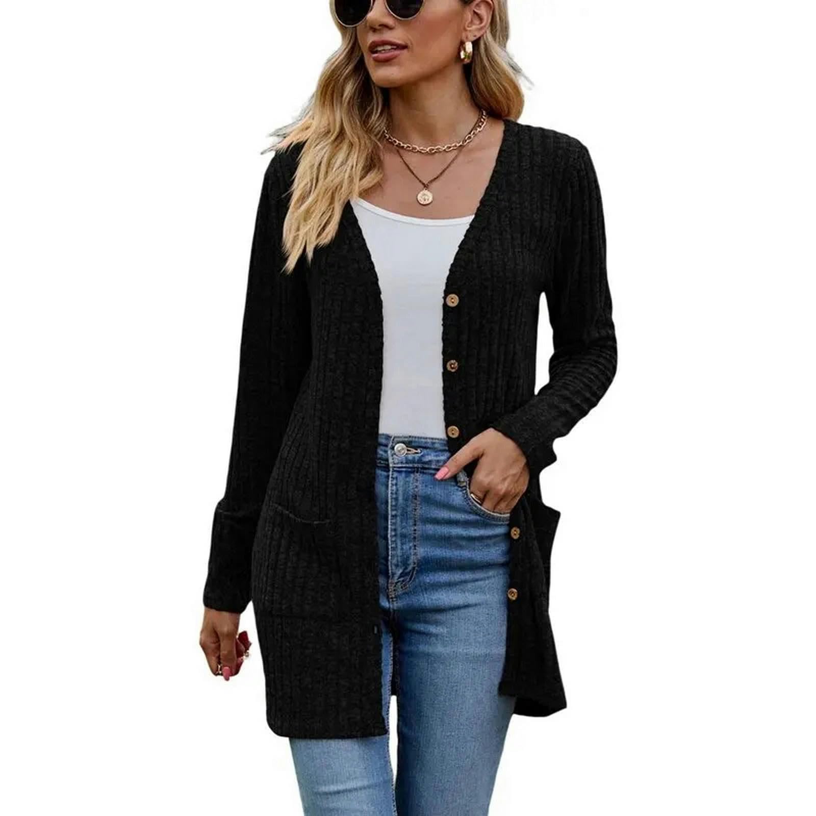 Sweter Moda Moda Kobiety V-neeck Cardigan Jednolity Kolor Riba Z Długim Rękawem Jesienna Wiosna