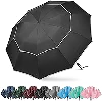 G4Free 54 Inch Windproof Inverted Golf Umbrella - Reflective Stripe, Reverse Design, 10 Ribs Double Canopy, Auto Open/Close for 2 People