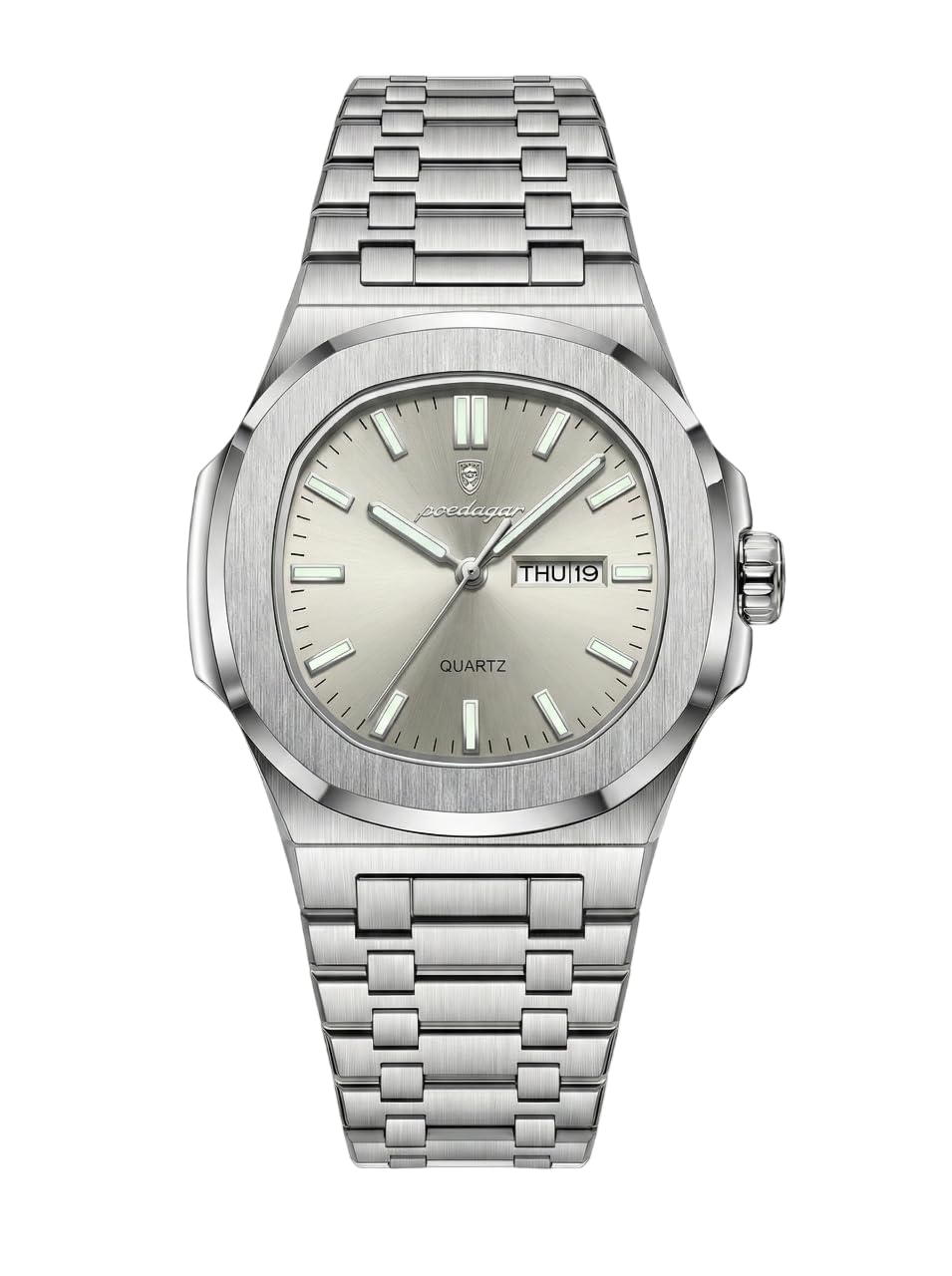 celegance Reloj Cuadrado Hombre, Acero Inoxidable, Resistente al Agua, Luminoso, con Fecha, De Cuarzo, A la Moda, Lujoso, Incluye Kit de Ajuste de Correa
