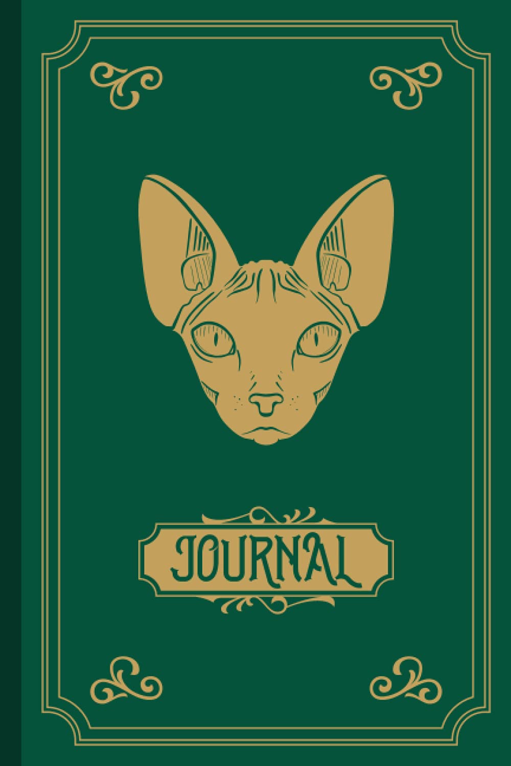 Vintage styled Mystical Sphynx Cat Notebook: A retro or vintage style green and gold mystical Sphynx cat notebook blank lined journal