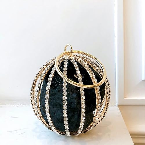 AAGAZA 950 - Jaula de bola de diamantes de imitación para mujer con corte de aleación brillante y asas redondas de metal para mujer color preto