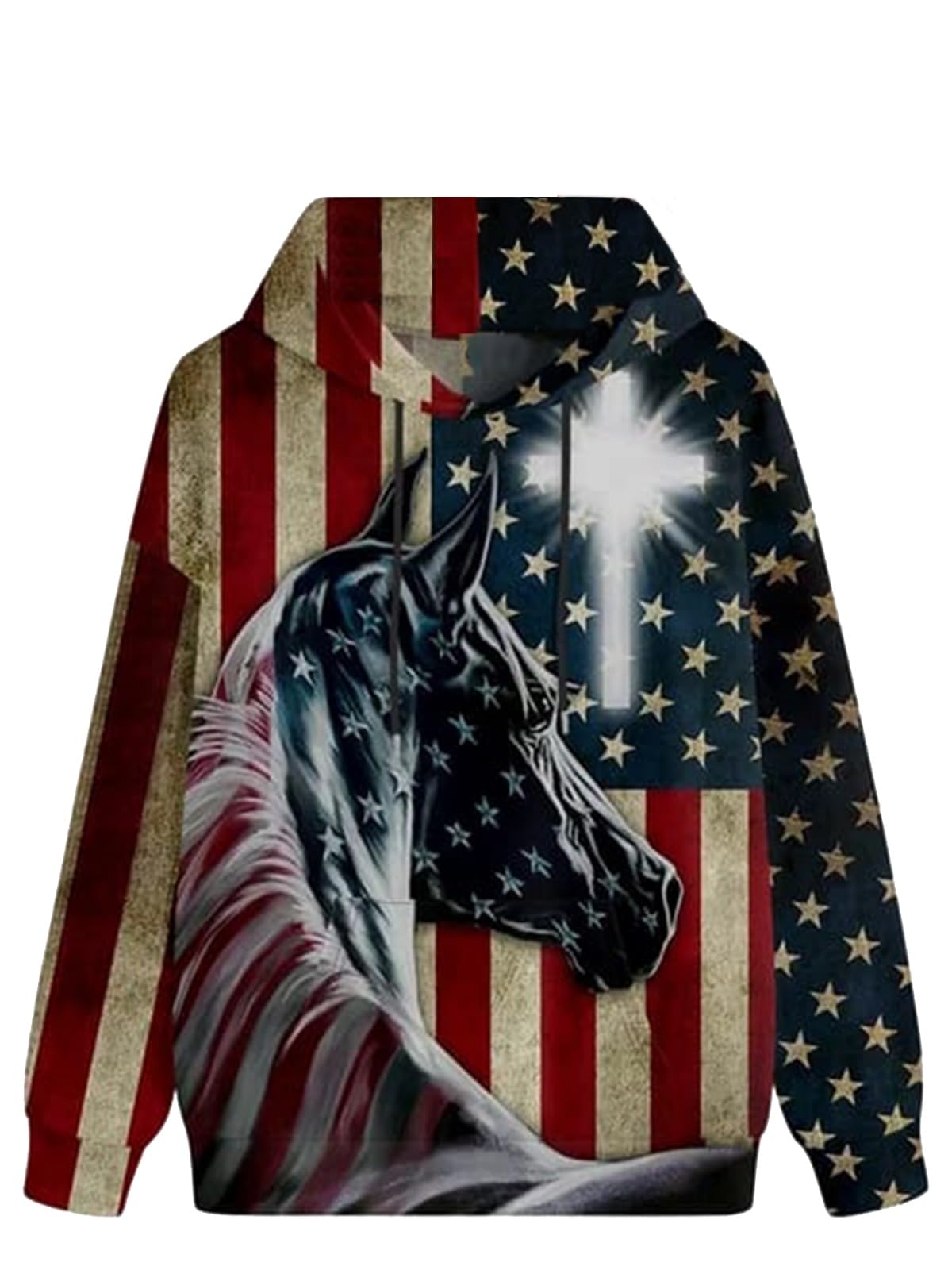 YELLOW TREE Unisex Printed American Flag Hoodie, USA Flag Witer Wear, Blue