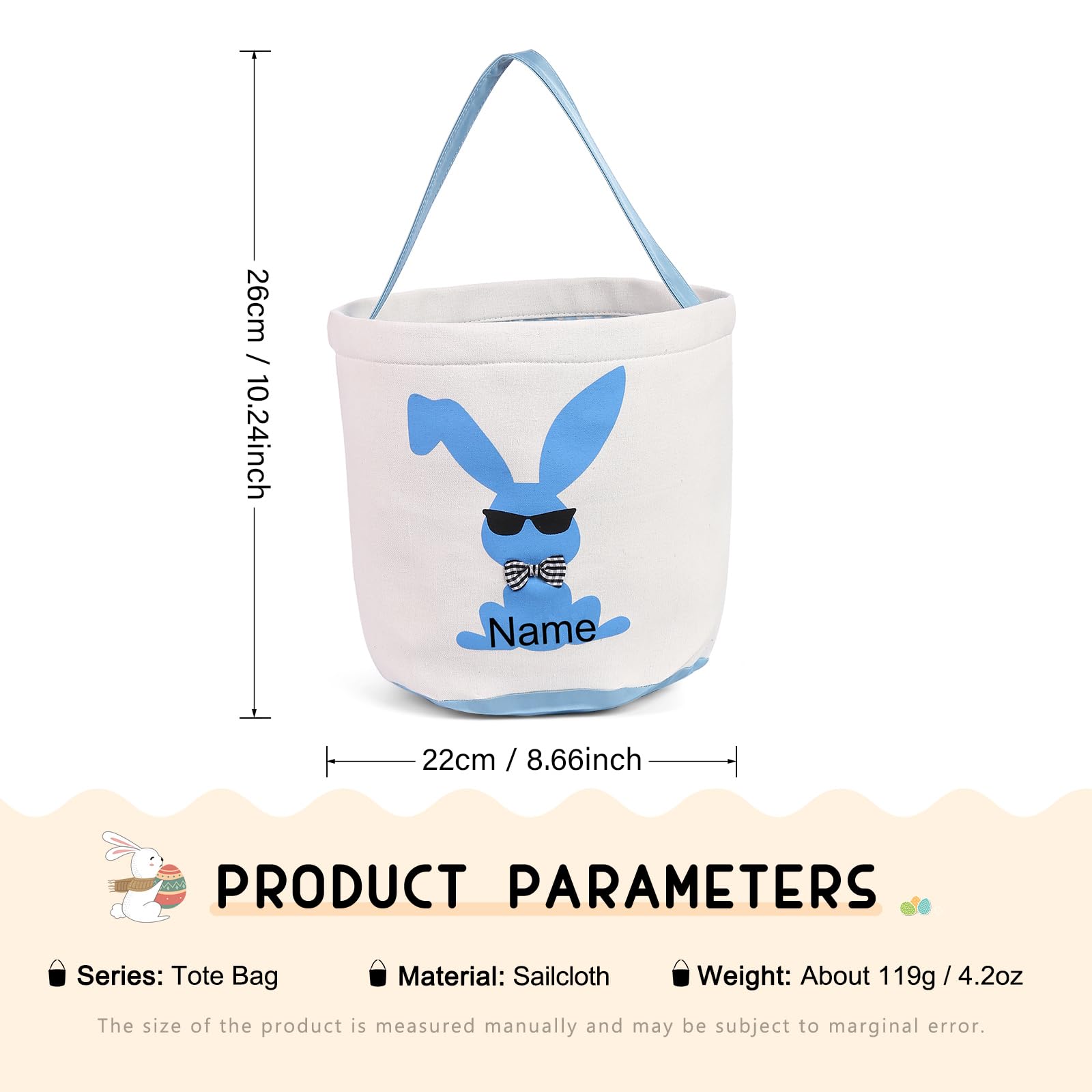 Personalized Easter Bunny Basket for Children Boys Girls Easter Buckets Tote Bag Easter Gifts Decorations (Style 2)