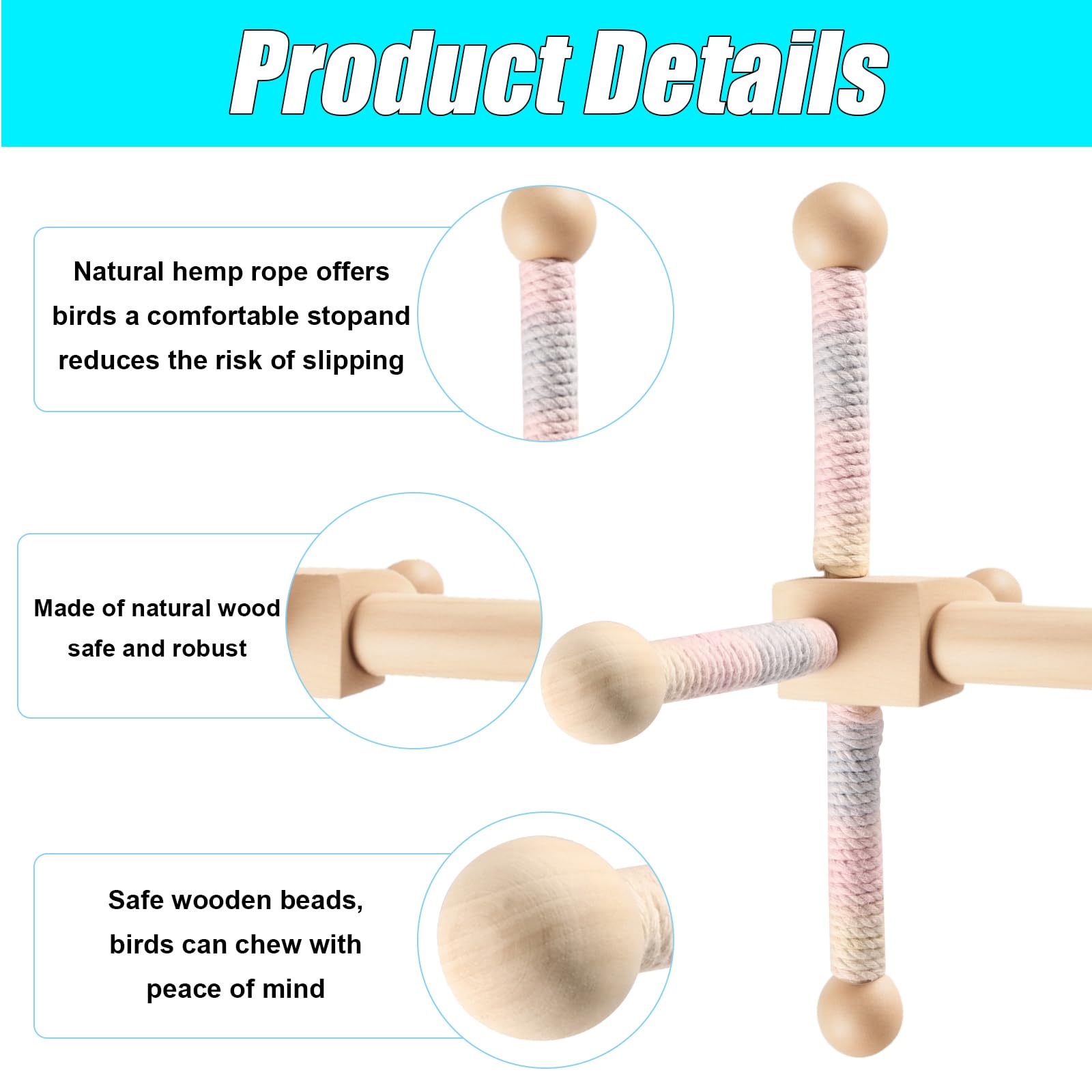 Editbar Wooden Carousel Perches for Budgies Bird Toy 360° Rotating Bird Toy, wood-coloured - Image 3