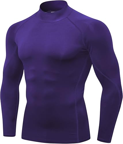 LWISMIL Purple Compression Shirt Long Sleeve Men Cool Dry Running Gym T Shirt Dr