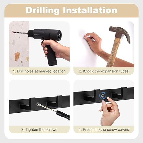 Miniatura 7 de Perchero de pared, perchero de metal con 5 ganchos, resistente, negro, 1 unidad