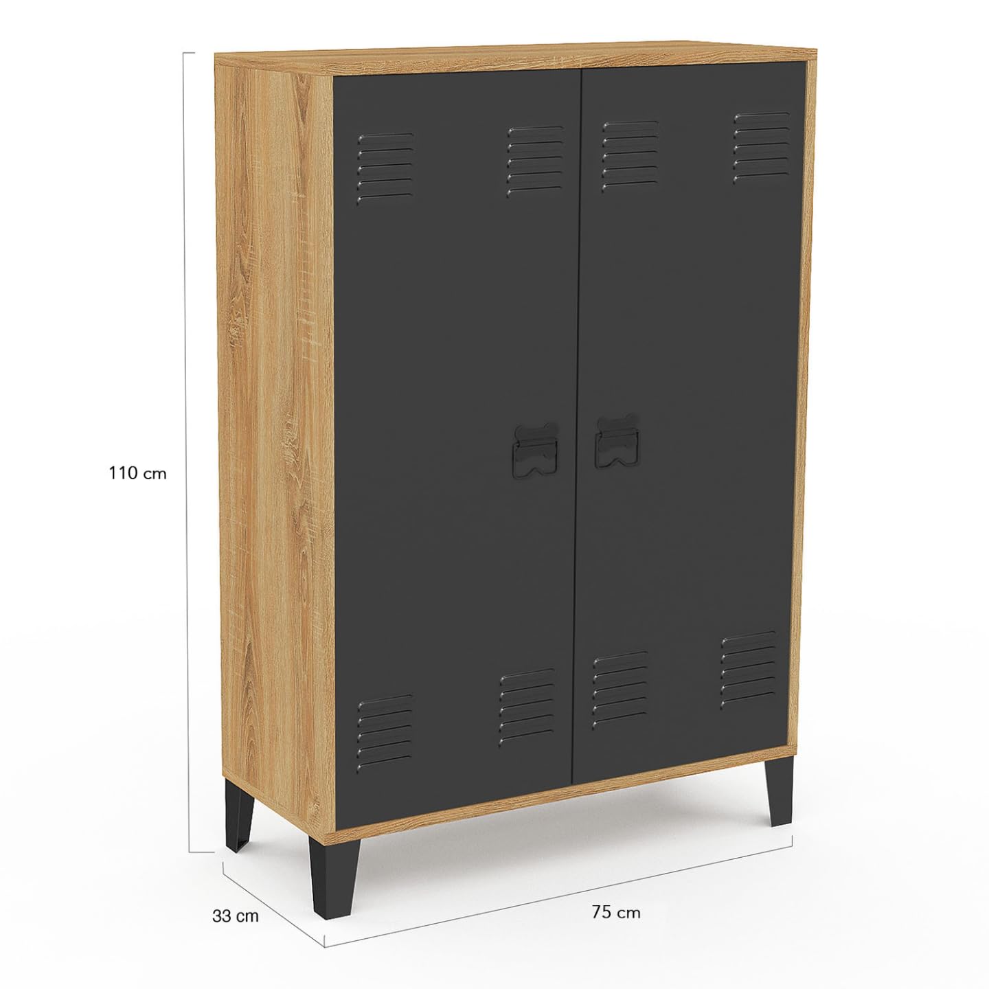IDMarket - Armoire Basse Ester 2 Portes métal Noir et Contour Bois Design Industriel