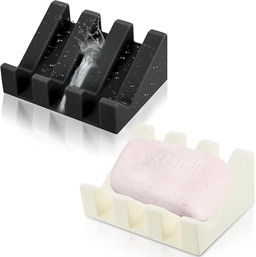 Jabonera de silicona autodrenante, jabonera para ducha, cascada, bandeja con protector de jabón de drenaje para accesorios de cocina y baño (negro, disponible en Yaxa Peru