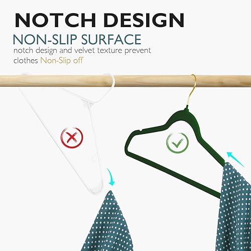 Miniatura 5 de ManGotree Perchas de terciopelo con gancho dorado giratorio de 360, perchas de fieltro antideslizantes para trajes, colgador de ropa delgado que
