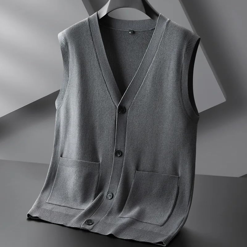 Men's V-Neck Knitted Cardigan Vest Sweater Sleeveless Casual Business Slim Waistcoat Top2