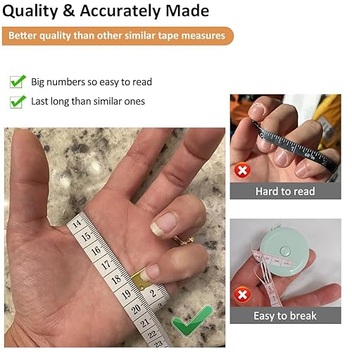 Miniatura 5 de Paquete de 3 cintas métricas de doble escala de 60 pulgadas (59.1 in), tela de costura flexible para medidas corporales y pérdida de peso, precisa y