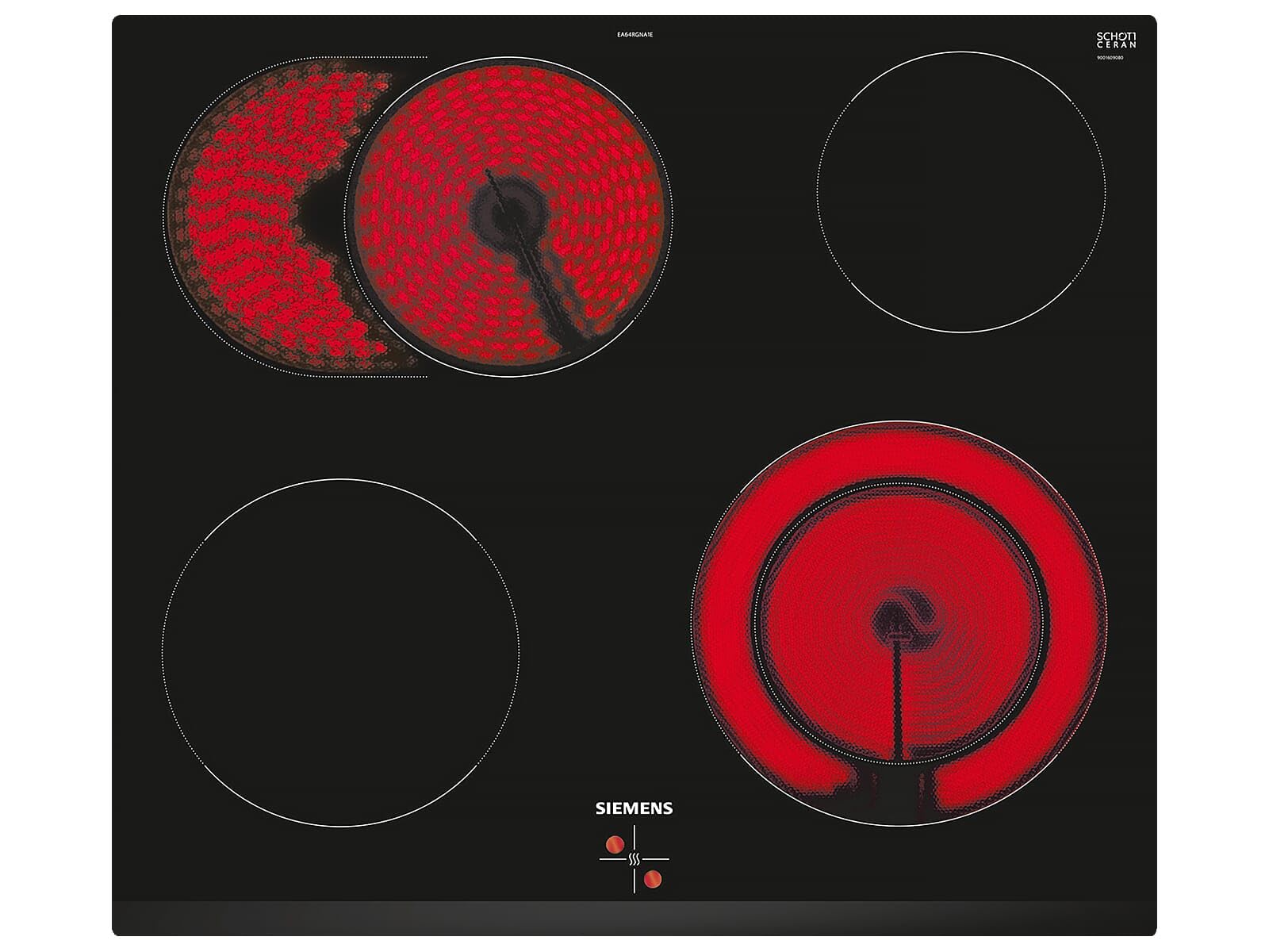 Siemens EA631GNA1E iQ300 Elektro-Kochfeld (herdgesteuert), 60 cm breit, Rahmenlos aufliegend, Zweikreis-Kochzone mit zuschaltbarer Bräterzone, Bedienung über den Herd