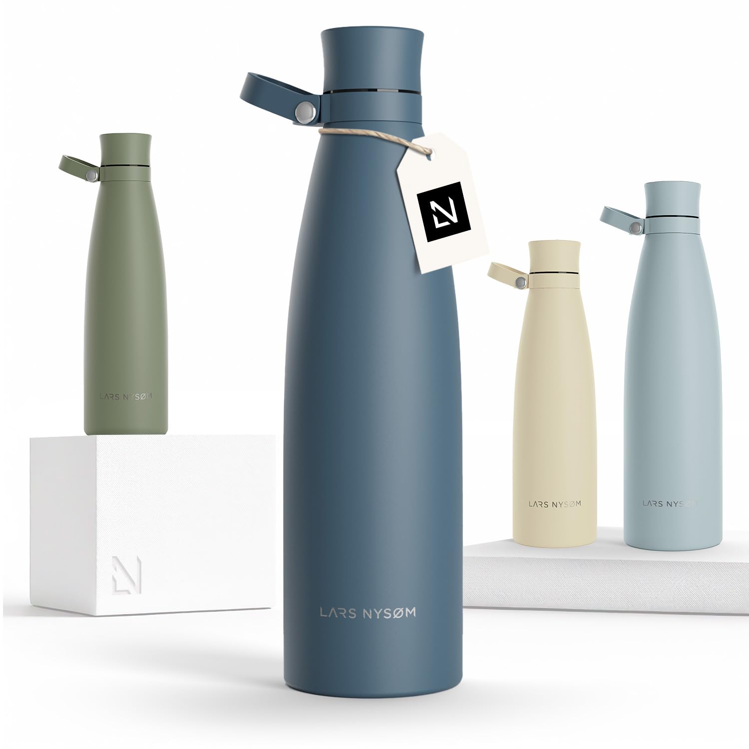 Lars Nysøm Stone Blue Stainless Steel Insulated Water Bottle 750Ml, 1L | Insulated Thermo Flask For Hot And Cold Beverages | Leakproof Drinking Bottle (, 1000Ml)