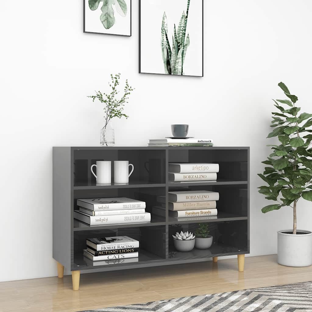 vidaXL Aparador Entrada Acento Pasillo Vestíbulo Recibidor Auxiliar Decoración Hogar Escritorio Mueble de Contrachapada Gris Brillante 103,5x35x70 cm