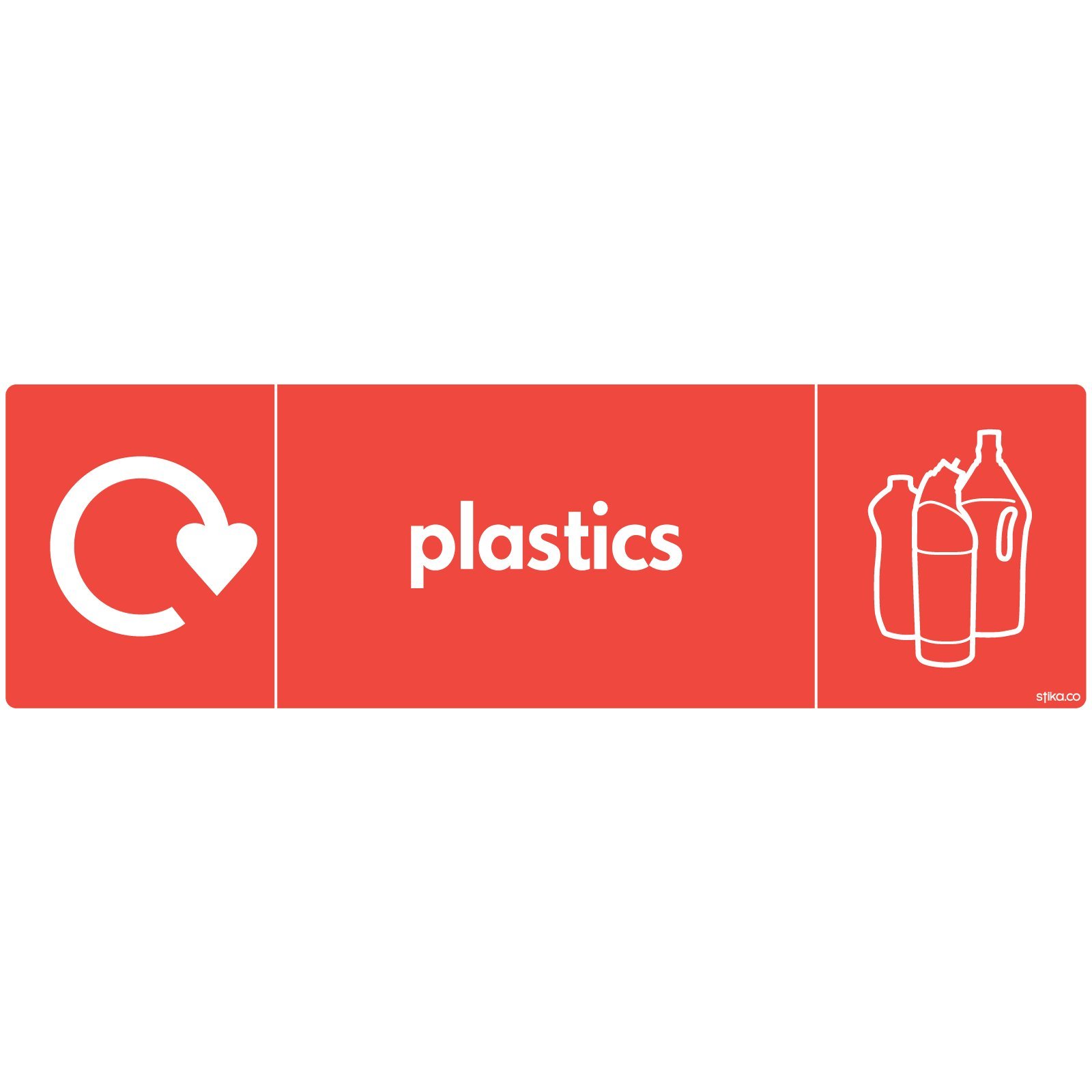 stika.co Pack of 2 Plastic Recycling Signs - WRAP Recycle Now Self-Adhesive Vinyl Stickers, 200 x 60mm - BS EN ISO 7010 Compliant Bin Labels