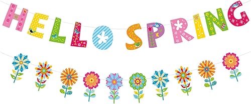 Cartel de Hello Spring - Pancarta multicolor de flores de primavera, 5.5 x 7 pulgadas, ocasión de primavera, uso en interiores y exteriores