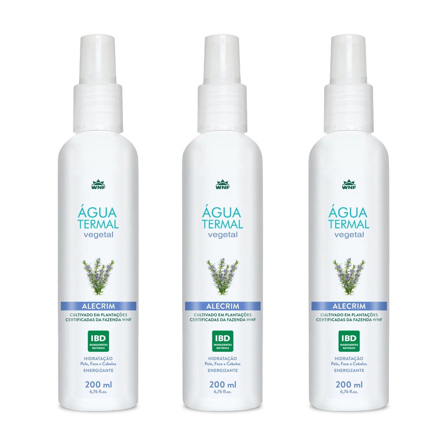 Água Termal Vegetal de Alecrim, 200ml, Hidratante e Energizante para Pele e Cabelos, Kit