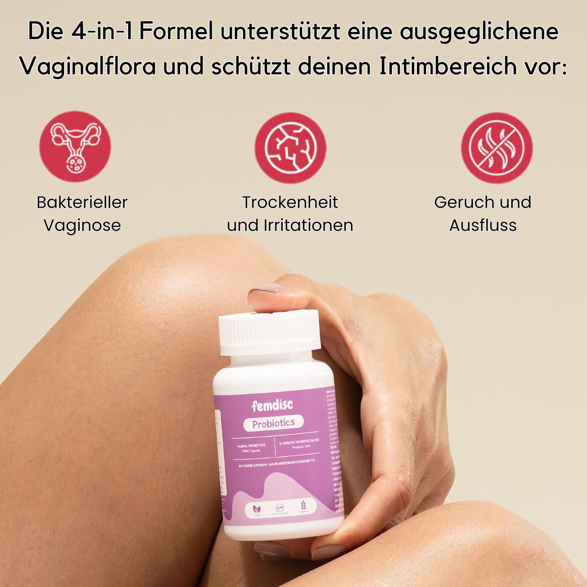 femdisc Vaginal-Probiotika | mit ausgewählten Bakterienstämmen & Prebiotika | ohne Duftstoffe & Zusatzstoffe | 120 Kapseln (2-Monatspackung)