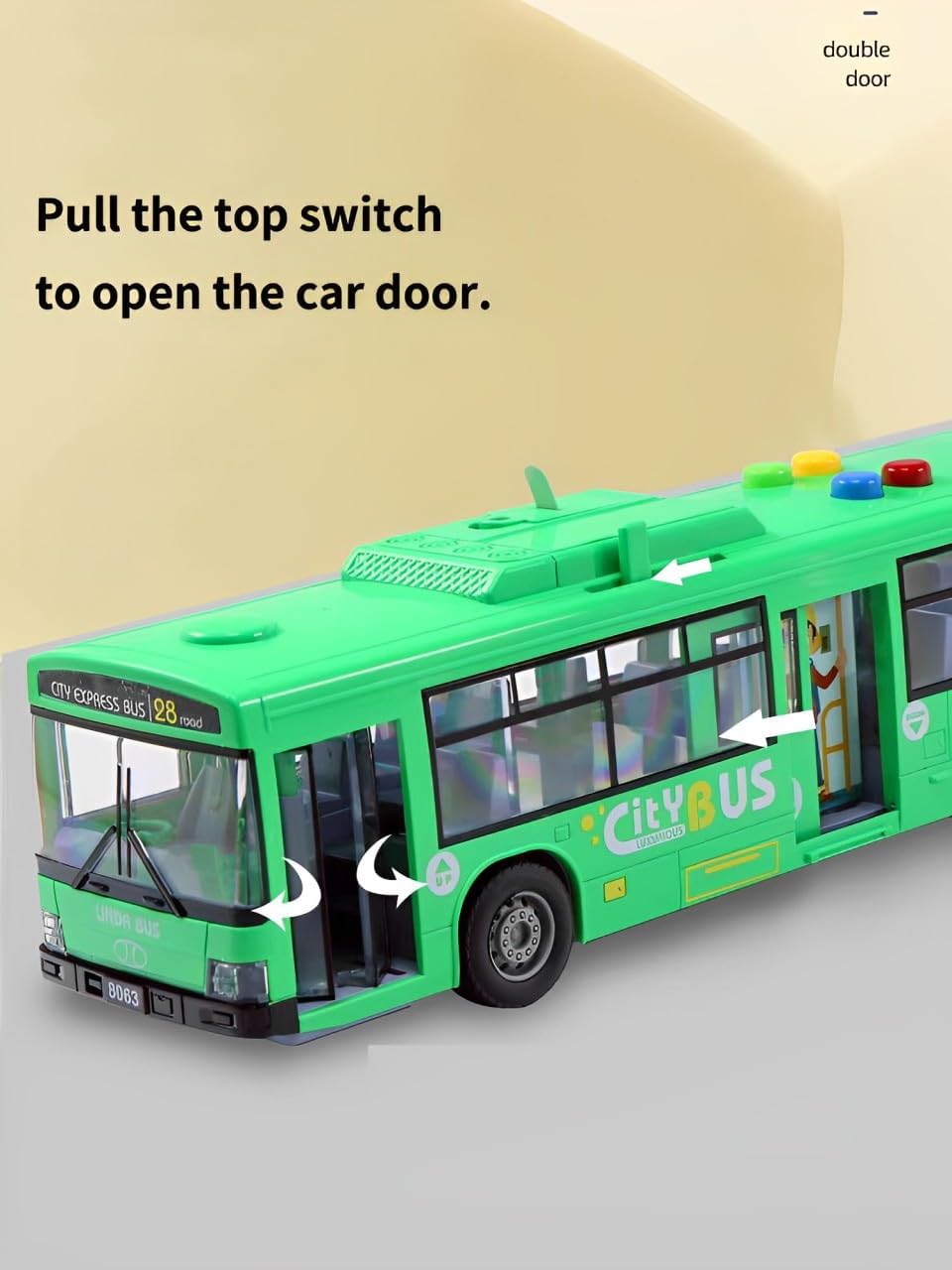 Cemirk Bus Toy for Boys and Girls Ages 1 and Up, with Lights and Sounds, Realistic Tires, Simulated Functional Doors - Image 4