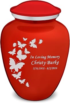 Geturns - Small Personalized Butterfly Cremation Urns for Human Ashes I Bright Red Funeral Urn for Men and Women I Holds up to 44 Cubic Inches