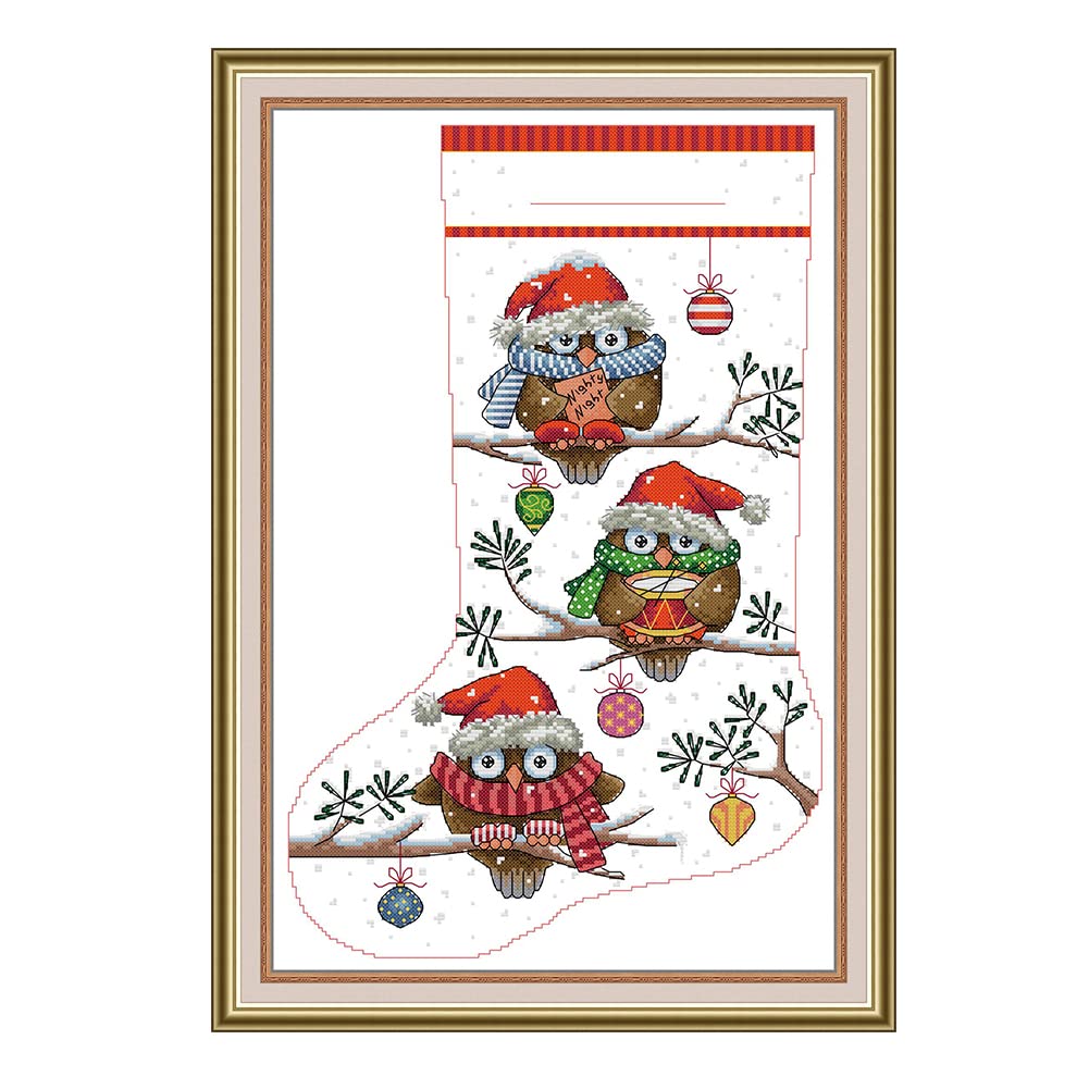 Amiiba Owl Stamped Cross Stitch Kits, Christmas Stocking Diy 11Ct 17.3X24.8 Inch (Owl)