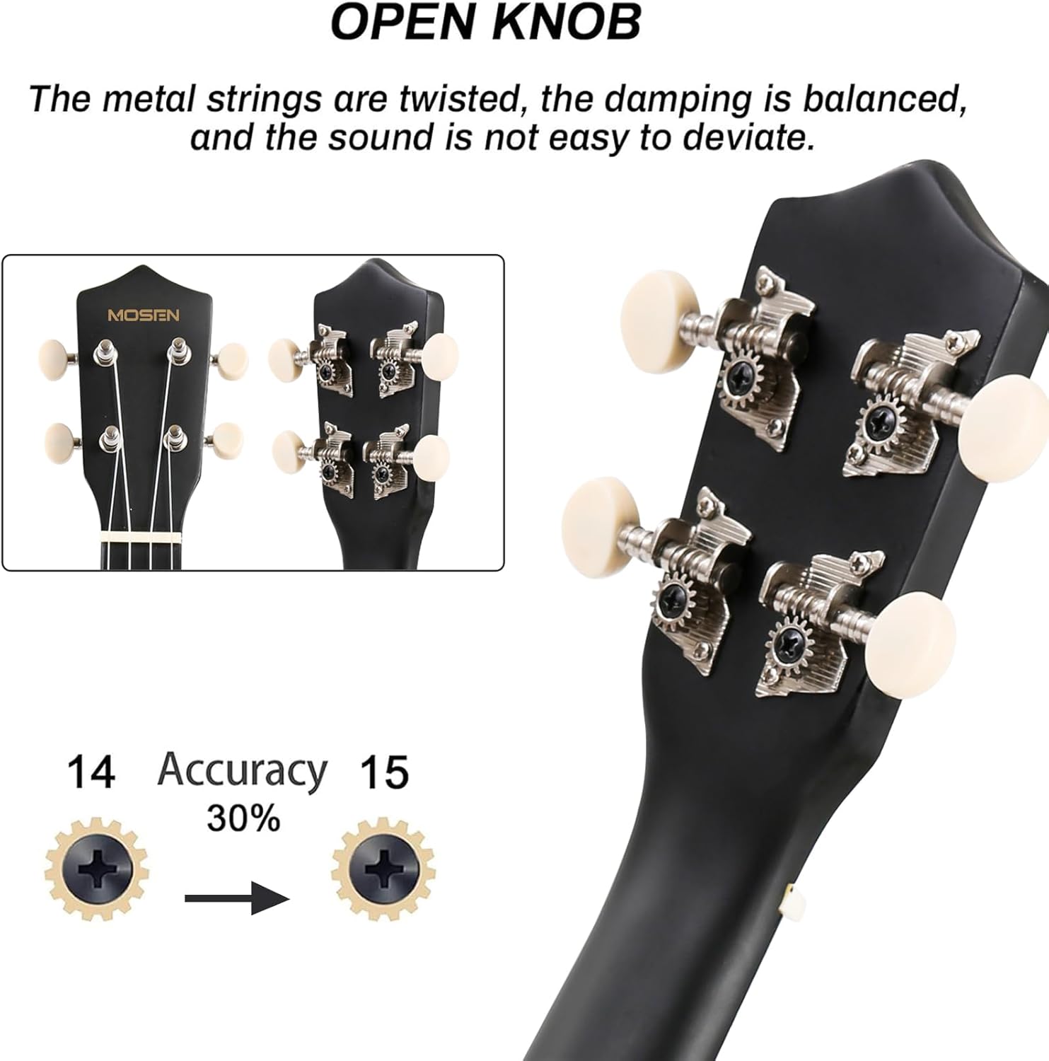 MOSEN Ukulele for Beginners 21 Inch All in One Kit Beginner Professional Ukulele Including Straps, Strings, and Paddles (Black)