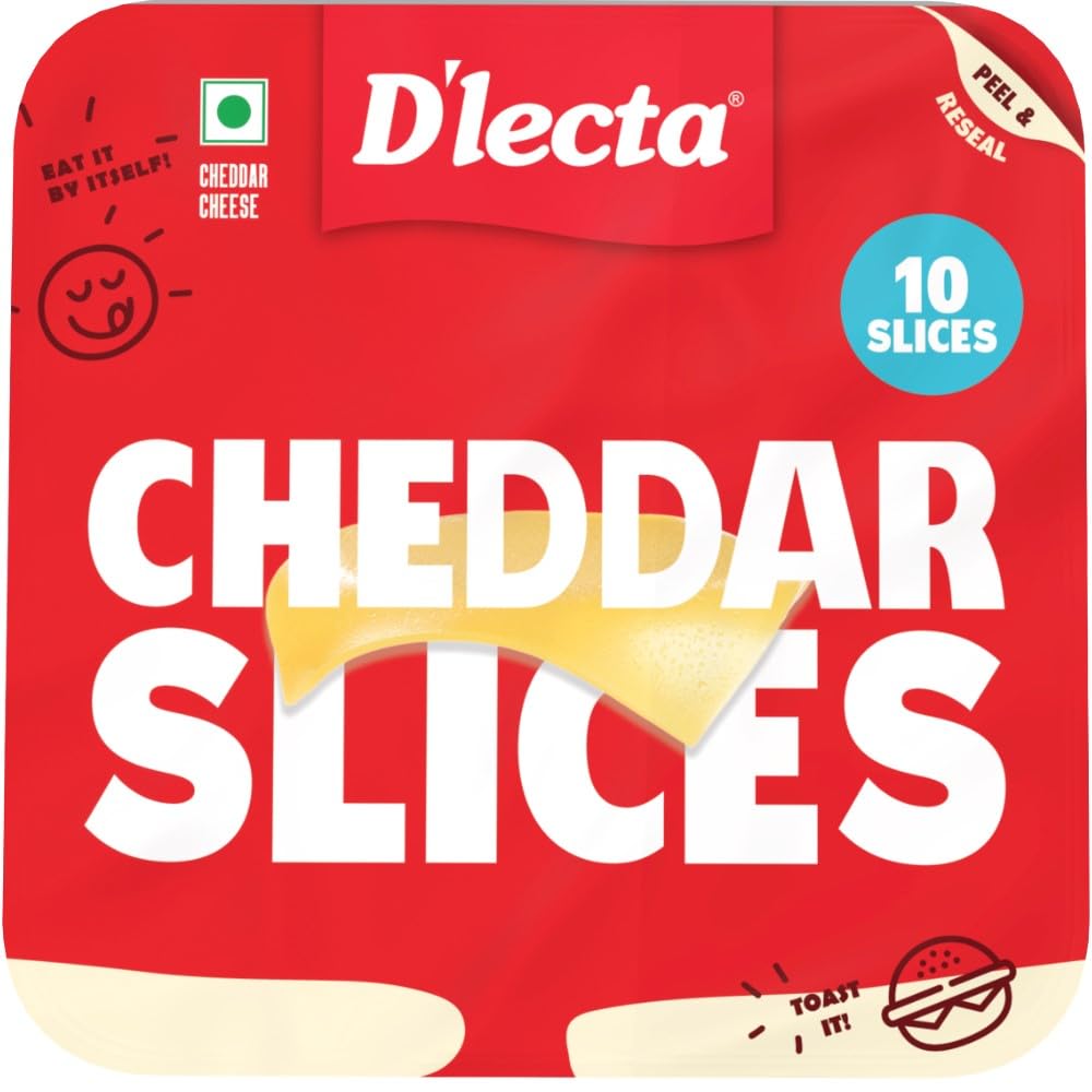 D’lecta 100% Cheddar Cheese Slices 200g – Easy Open & Resealable Pack - 10 Slices