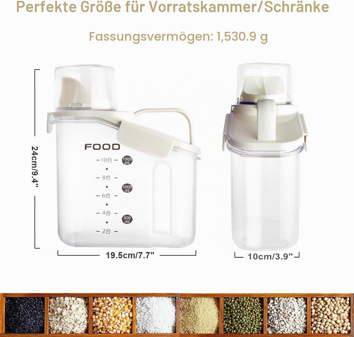 LANGMINGDE Vorratsdosen Set mit Deckel Luftdicht, Vorratsbehälter Küchen Aufbewahrung Organizer Spender für Trockenen Lebensmittel Schüttdose Müsli Getreide Mehl (3er Set x 1.5L - Weiß+Weiß+Blau)
