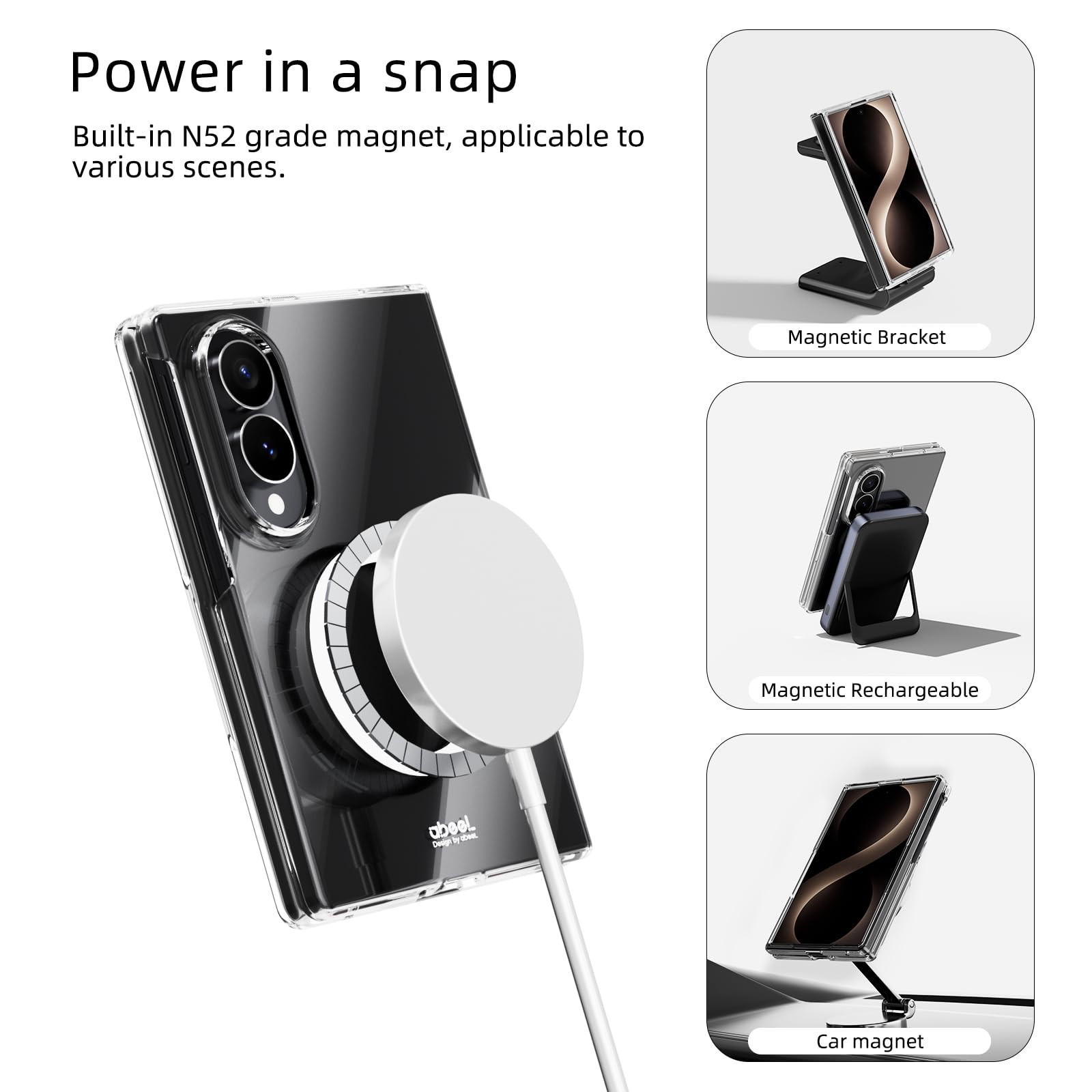 Custodia magnetica trasparente per Samsung Galaxy Z Fold 8, compatibile con fotocamera Magsafe e protezione dello schermo, anti-ingiallimento, antigraffio, antiurto, sottile, trasparente