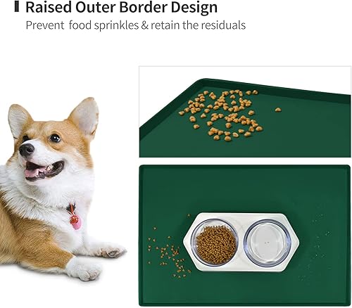 Miniatura 229 de Tapete de comida para perros, bandeja de comida impermeable de silicona, mantel individual antideslizante para mascotas, borde elevado de 0.6