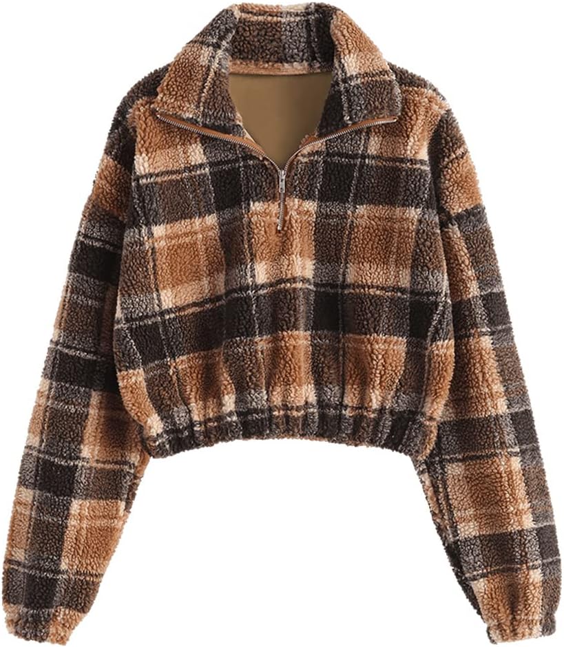 Faux Fur Pullover Half Zip Crop Sweatshirt