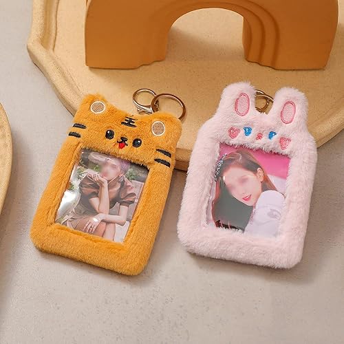 Miniatura 6 de JUMISEE Lindo soporte de tarjeta de fotos Kpop de felpa con llavero, funda de foto de oso de dibujos animados, protector de tarjeta de crédito