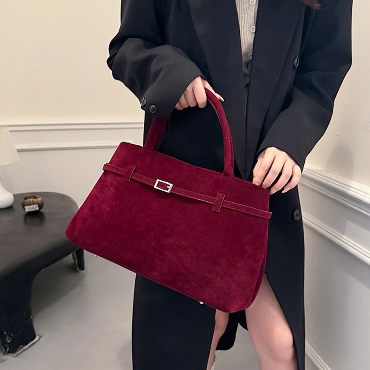 Tote Bag Large Carry All Hobo Handbag Weekender Travel Purse Suede Brown Satchel Slouchy for Women Work Everyday
