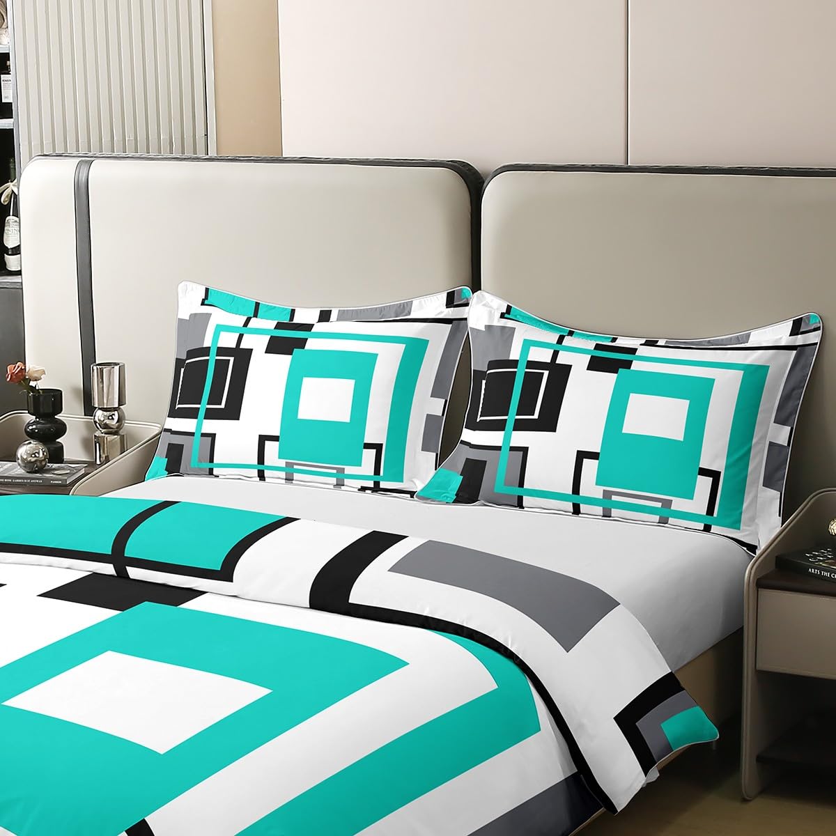 Homewish Natural Cotton Turquoise Geometric Duvet Cover Black White Teal Grey Bedding Sets Super King Size - Image 4