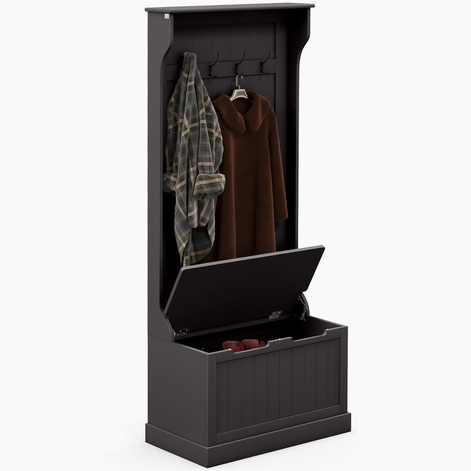 Entryway Storage Bench with Coat Rack and Shoe Storage